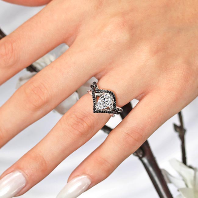 Unique Pear Shaped Black Diamond Accent Wedding Set Image 4