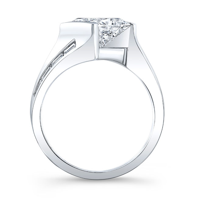 White Gold Princess Cut Moissanite Wide Band Engagement Ring Image 2