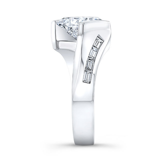 White Gold Princess Cut Moissanite Wide Band Engagement Ring Image 3