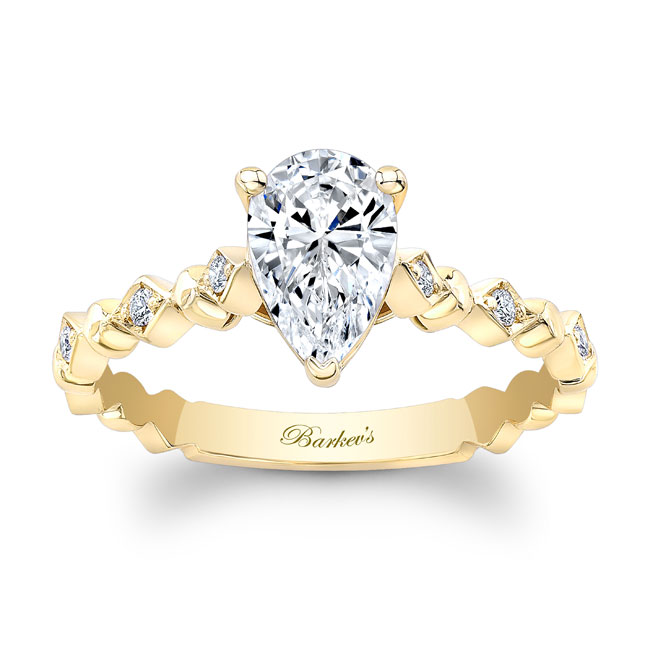 Yellow Gold Art Deco Pear Shaped Moissanite Ring