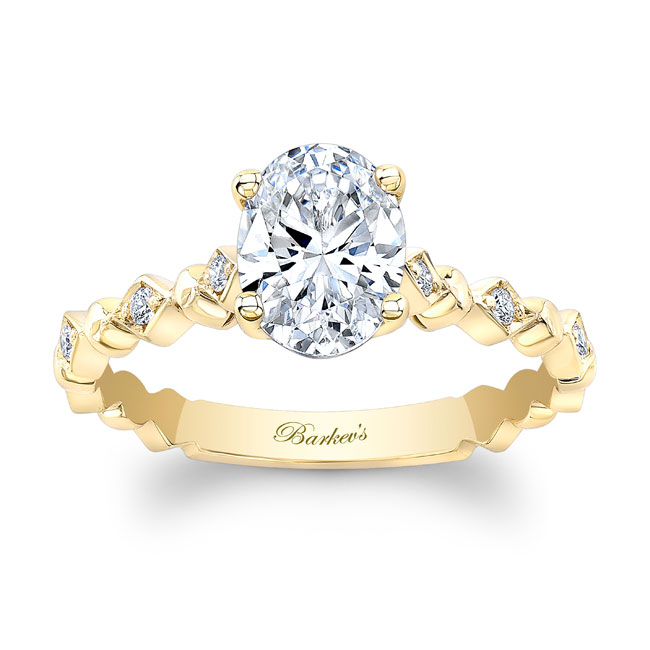 Yellow Gold Art Deco Oval Moissanite Engagement Ring