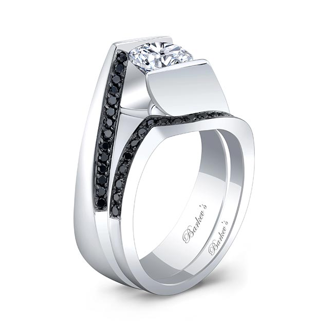 Platinum Tension Setting Black Diamond Accent Bridal Set Image 2