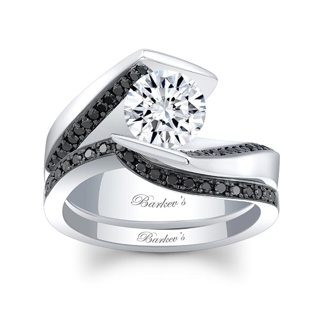 Platinum Tension Setting Black Diamond Accent Bridal Set