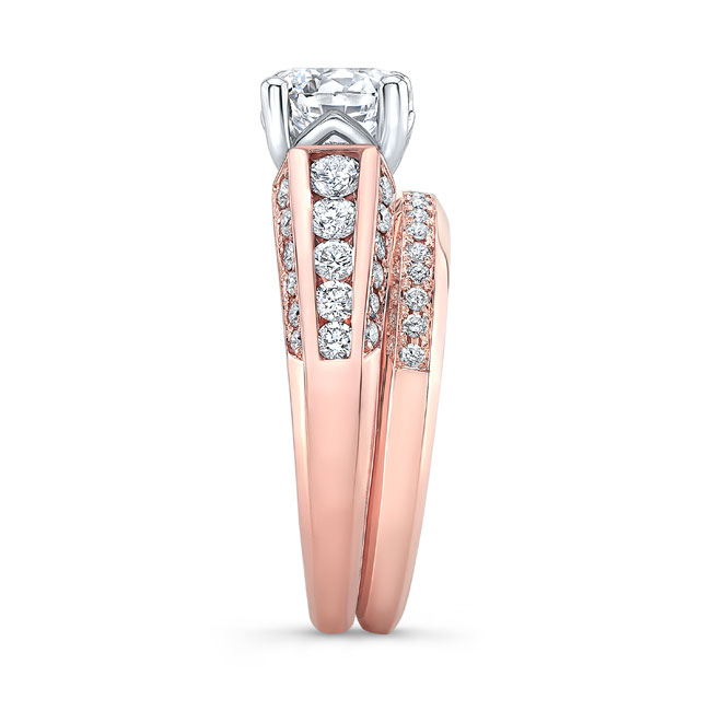 Rose Gold Moissanite Channel Set Wedding Ring Set Image 3