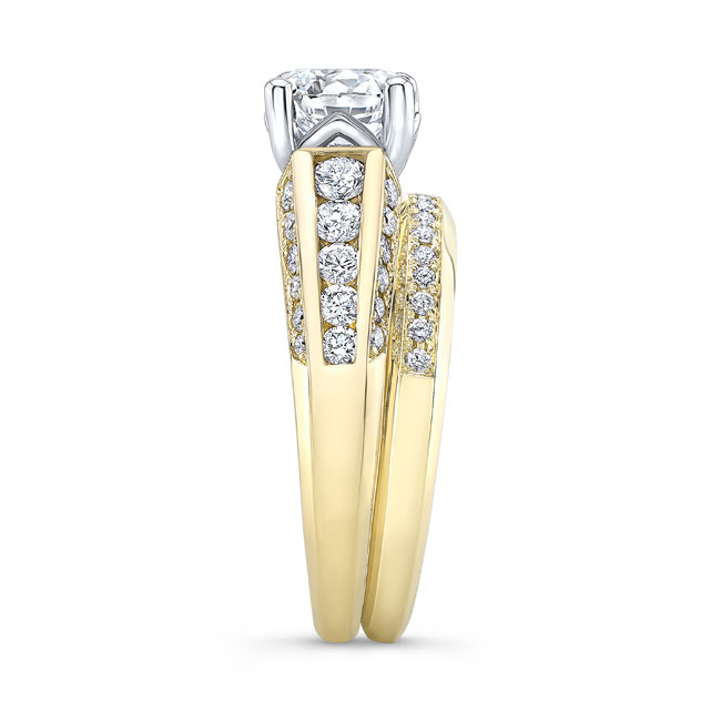 Yellow Gold Lab Diamond Channel Set Wedding Ring Set Image 3