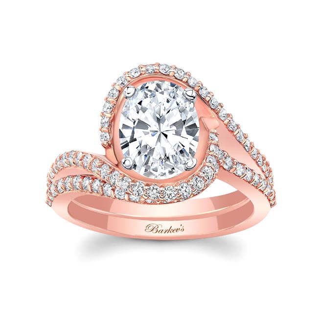 Rose Gold 2 Carat Oval Moissanite Wedding Ring Set