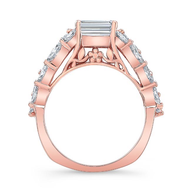 Rose Gold Three Row Emerald Cut Diamond Ring Image 2