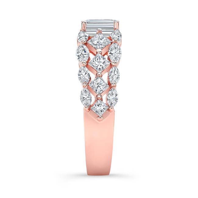 Rose Gold Three Row Emerald Cut Diamond Ring Image 3