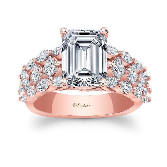 Rose Gold Three Row Emerald Cut Diamond Ring