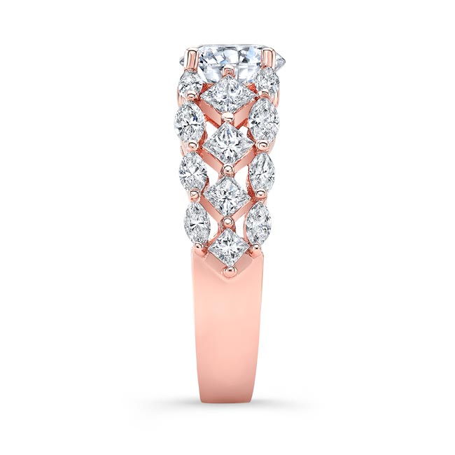 Rose Gold Three Row Radiant Cut Diamond Ring Image 3