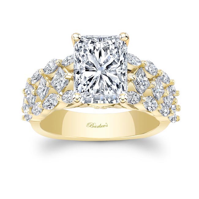 Yellow Gold Three Row Radiant Cut Diamond Ring