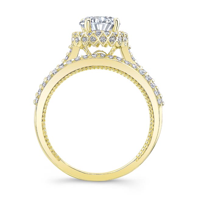 Yellow Gold Round Halo Diamond Wedding Set Image 2