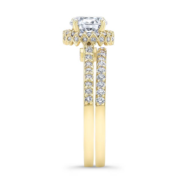 Yellow Gold Round Halo Diamond Wedding Set Image 3