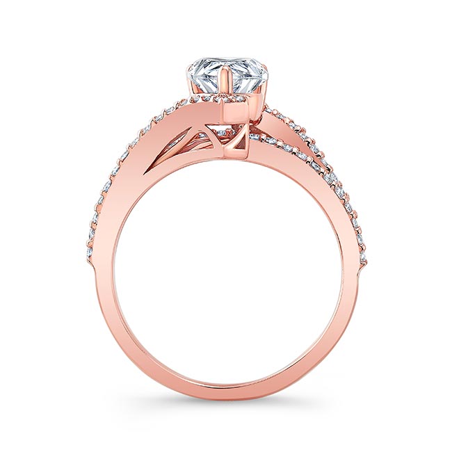 Rose Gold Split Shank Pear Moissanite Engagement Ring Image 2