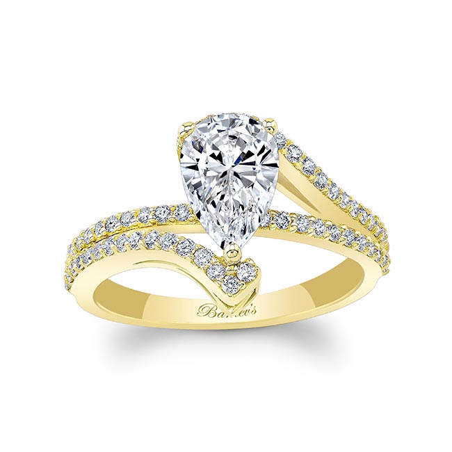 Yellow Gold Split Shank Pear Moissanite Engagement Ring