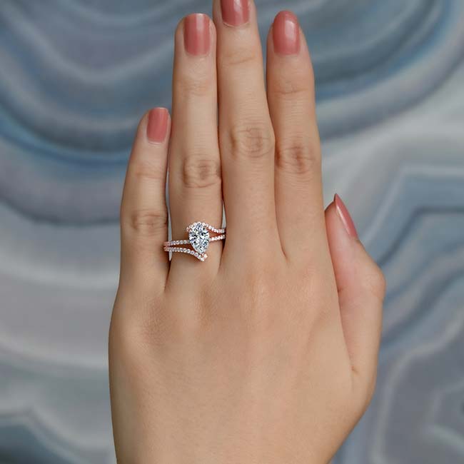 Rose Gold Split Shank Pear Moissanite Engagement Ring Image 4