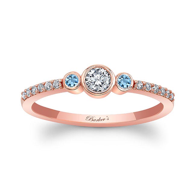 Rose Gold Mia Three Stone Aquamarine Diamond Promise Ring