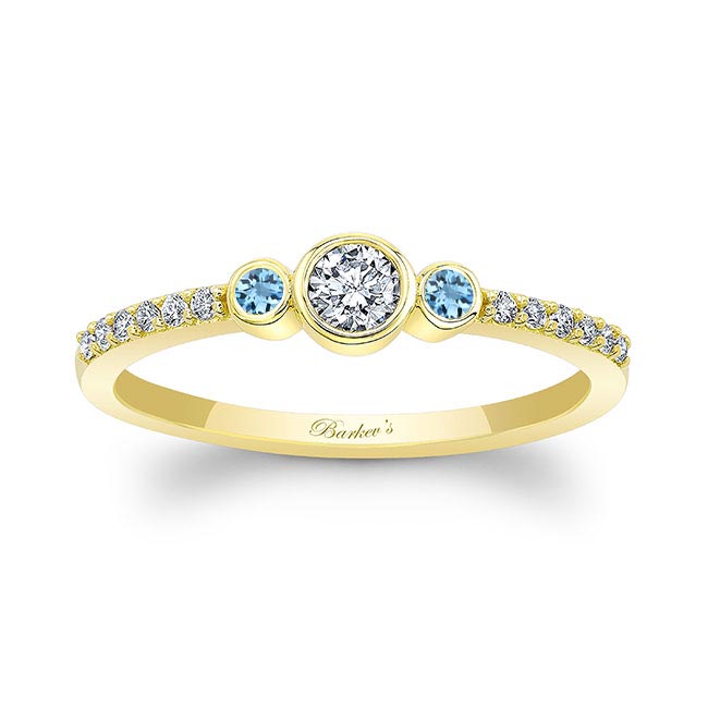 Yellow Gold Mia Three Stone Aquamarine Diamond Promise Ring