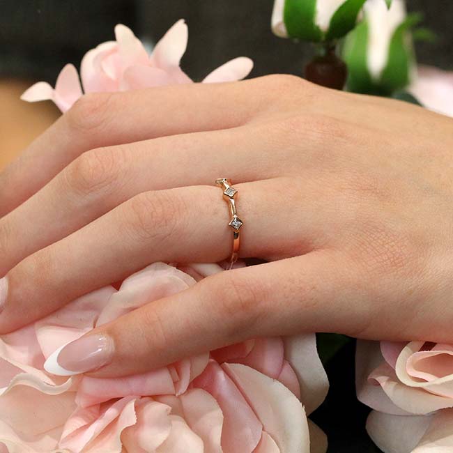 Rose Gold Mila Three Stone Princess Cut Promise Ring Image 3