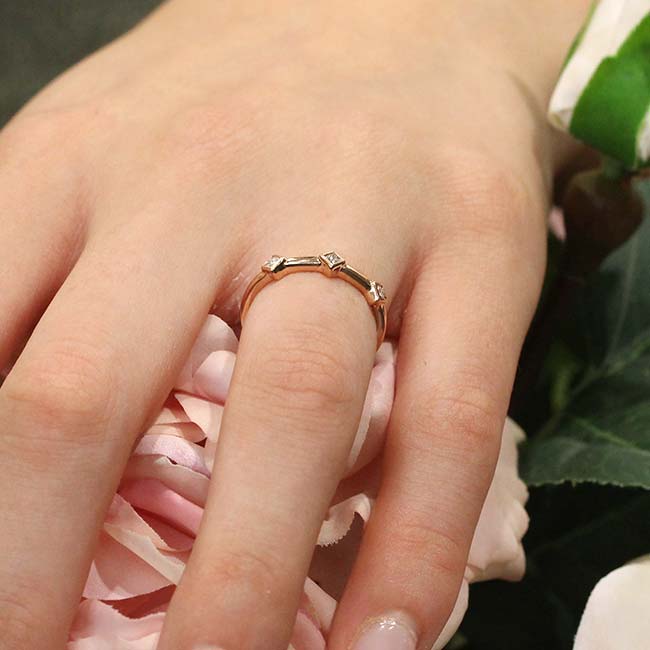 Rose Gold Mila Three Stone Princess Cut Promise Ring Image 4