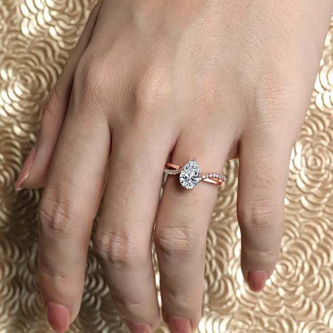 Rose Gold Pear Shaped Engagement Ring With Twisted Band Image 4