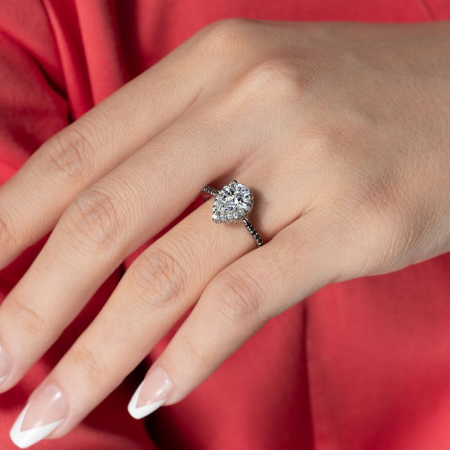 Eva Pear Shaped Black Diamond Accent Halo Ring Image 4