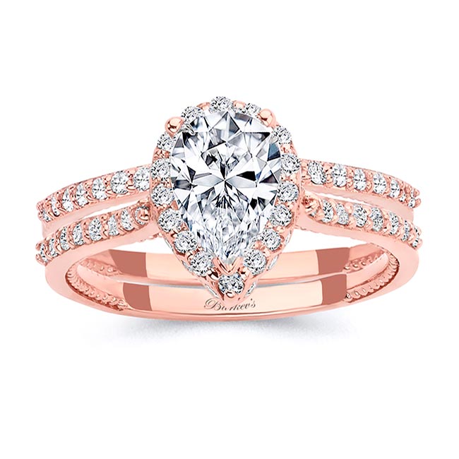 Rose Gold Eva Pear Shaped Halo Ring Set