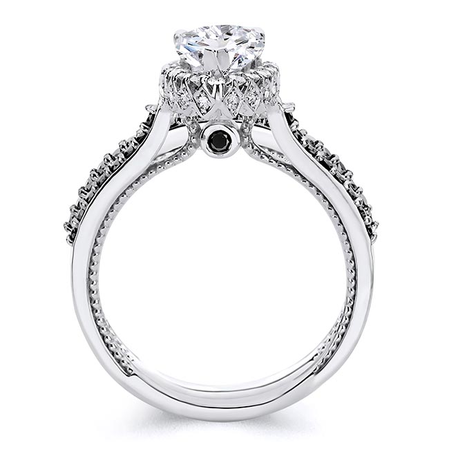 Eva Pear Shaped Moissanite Black Diamond Accent Halo Ring Set Image 2