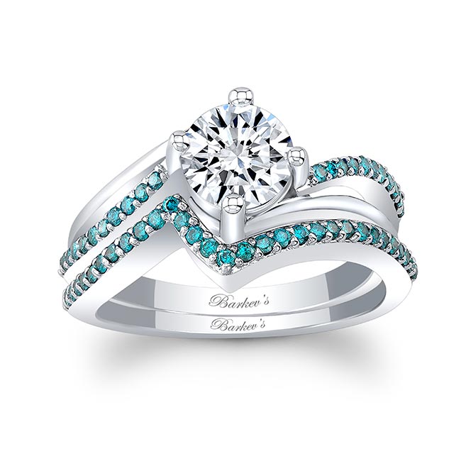 Split Shank Wedding Set With Blue Diamonds