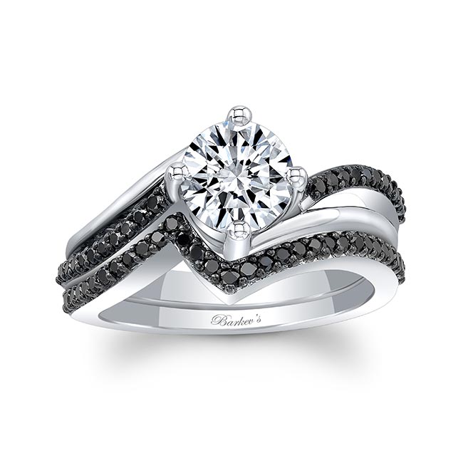 Split Shank Wedding Set With Black Diamonds