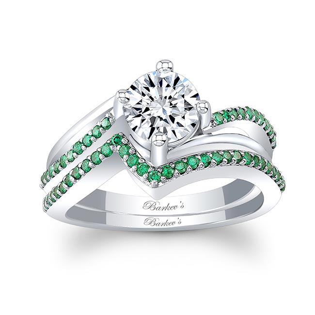 Split Shank Wedding Set With Emeralds