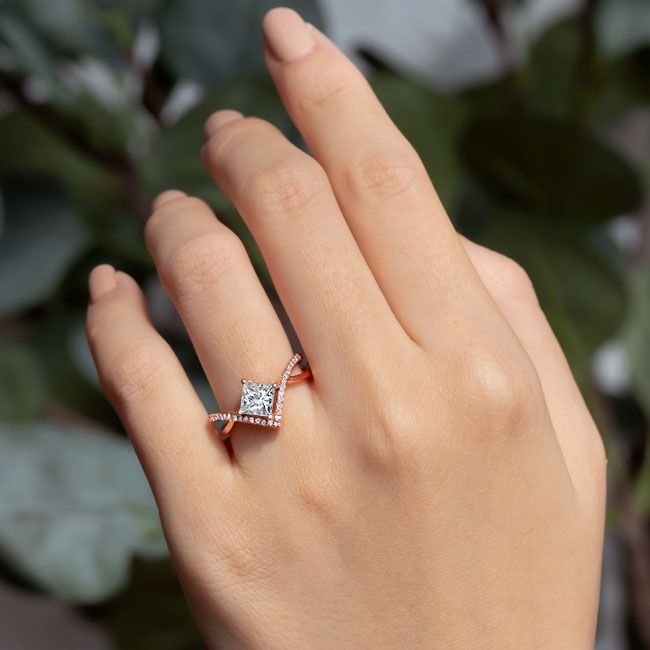 Rose Gold Unique Princess Cut Moissanite Engagement Ring Image 4