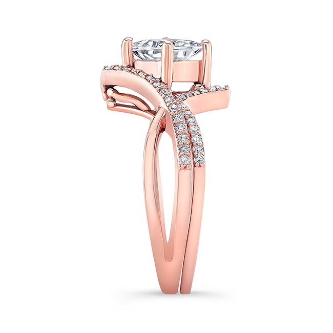 Rose Gold Unique Princess Cut Wedding Set Image 3