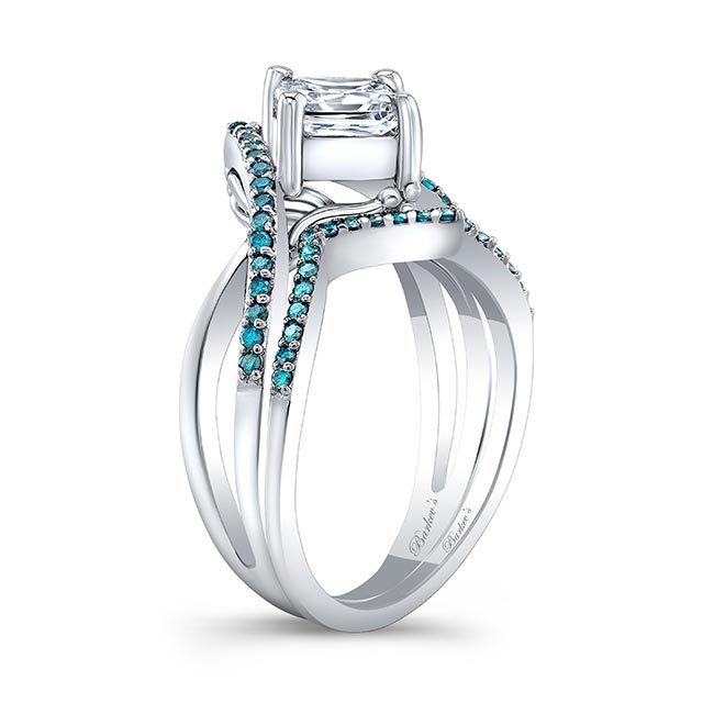 Unique Princess Cut Blue Diamond Accent Ring Set Image 2