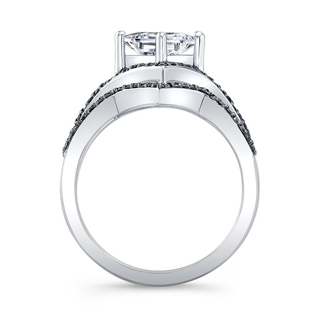 Unique Princess Cut Black Diamond Accent Moissanite Ring Set Image 2