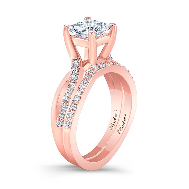 Rose Gold Princess Cut Moissanite Ring Set Image 2