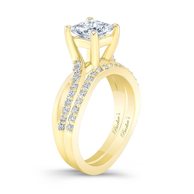 Yellow Gold Princess Cut Moissanite Ring Set Image 2