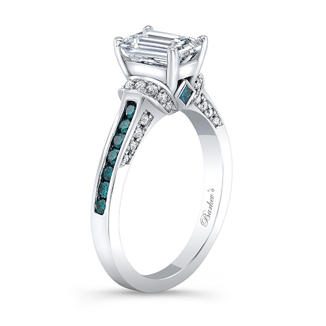 Emerald Cut Blue Diamond Accent Moissanite Ring Image 2