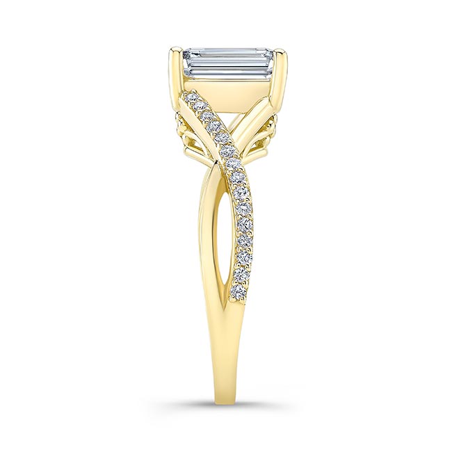 Yellow Gold 2 Carat Emerald Cut Moissanite Ring Image 3