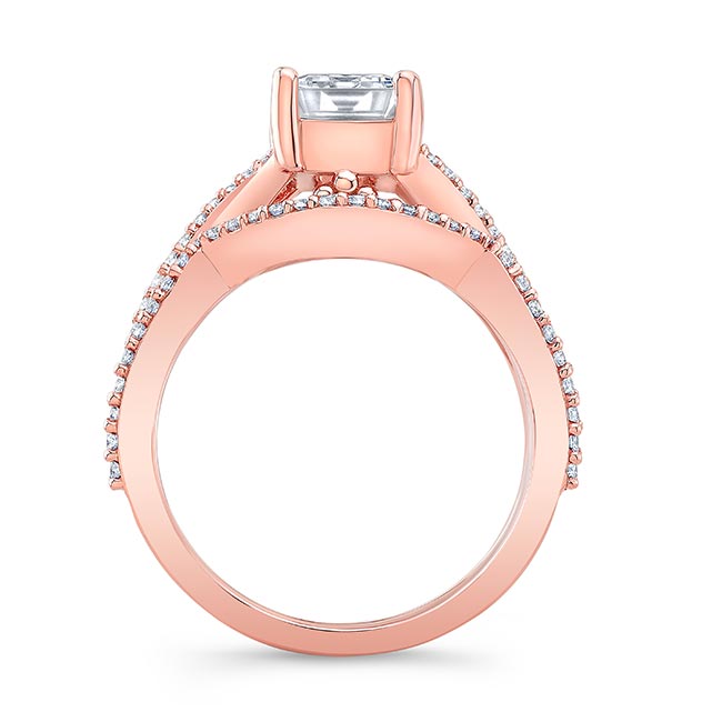 Rose Gold 2 Carat Emerald Cut Moissanite Ring Set Image 2