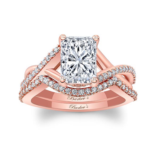 Rose Gold 2 Carat Radiant Cut Moissanite Ring Set