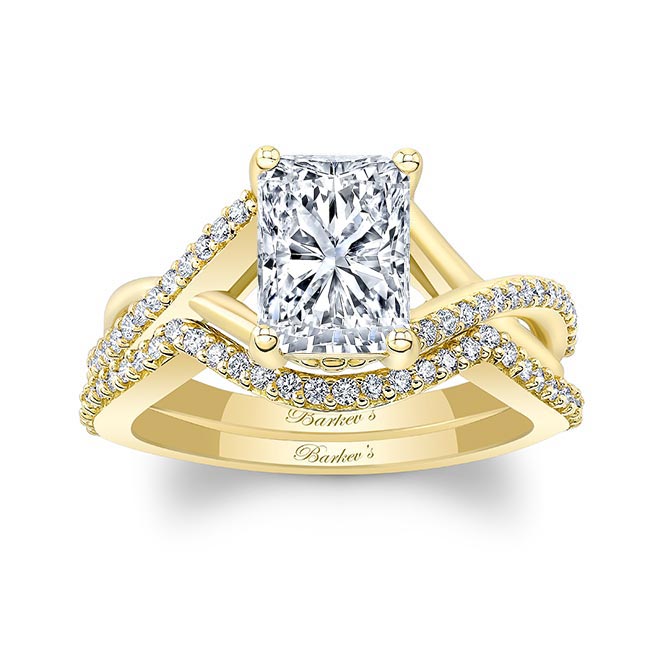 Yellow Gold 2 Carat Radiant Cut Moissanite Ring Set