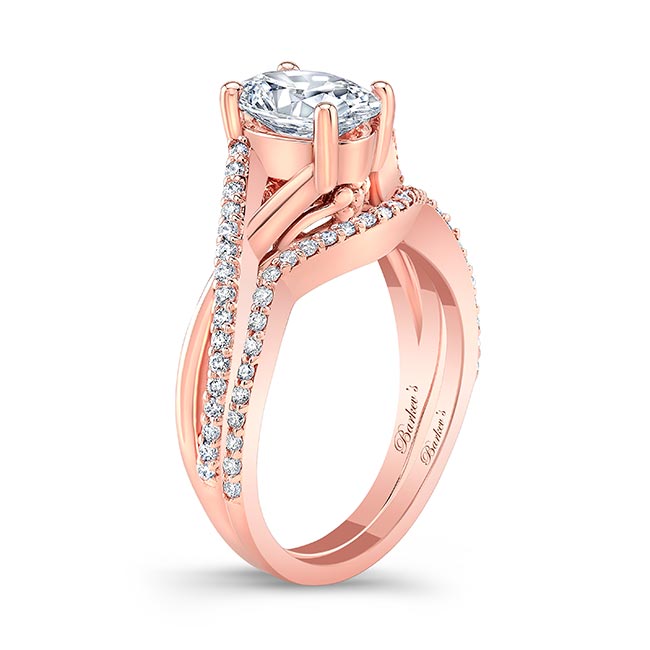 Rose Gold One Carat Oval Diamond Bridal Set Image 2