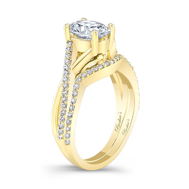 Yellow Gold One Carat Oval Moissanite Bridal Set Image 2