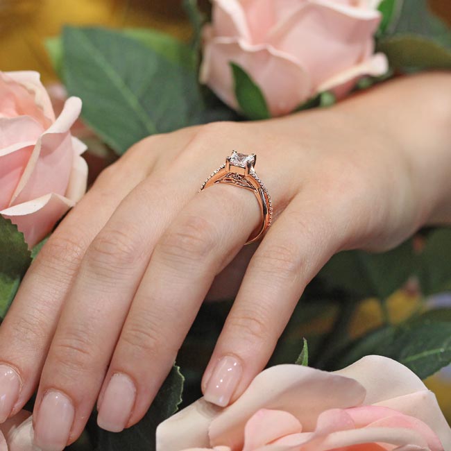 Rose Gold One Carat Princess Cut Moissanite Ring Image 5