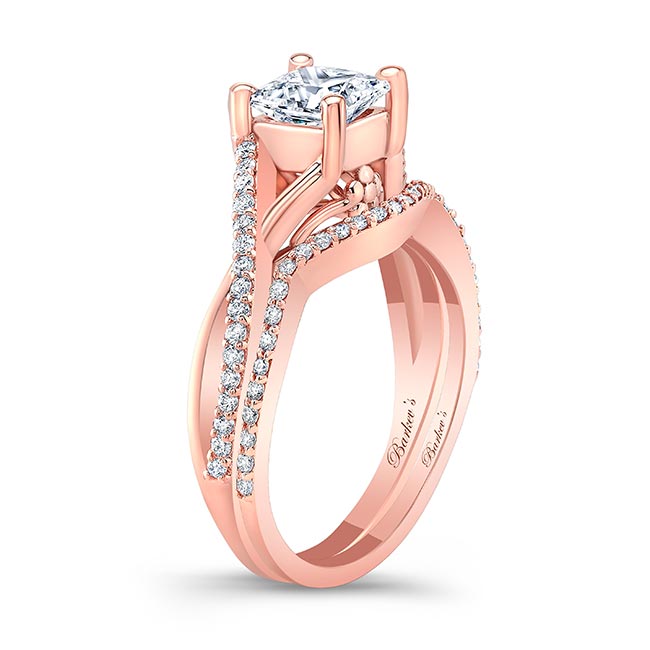 Rose Gold One Carat Princess Cut Diamond Bridal Set Image 2