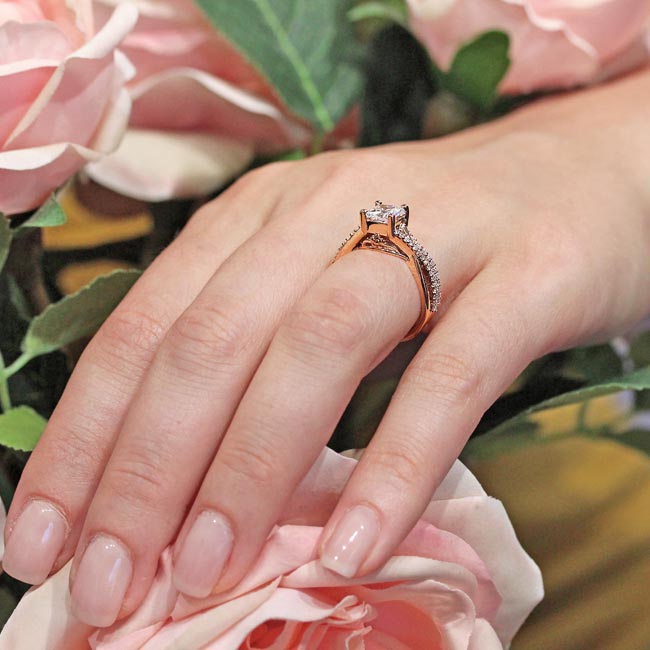 Rose Gold One Carat Princess Cut Diamond Bridal Set Image 5