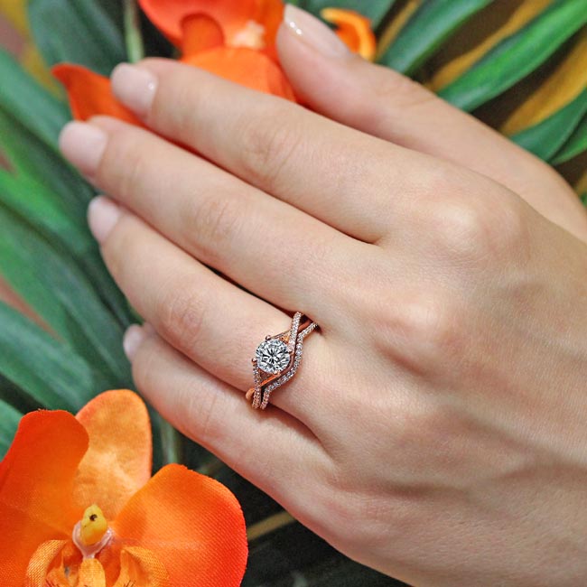 Rose Gold One Carat Moissanite Bridal Set Image 4