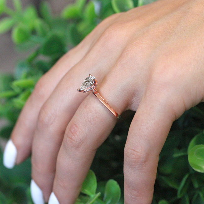 Rose Gold Hidden Halo Pear Lab Grown Diamond Engagement Ring Image 4