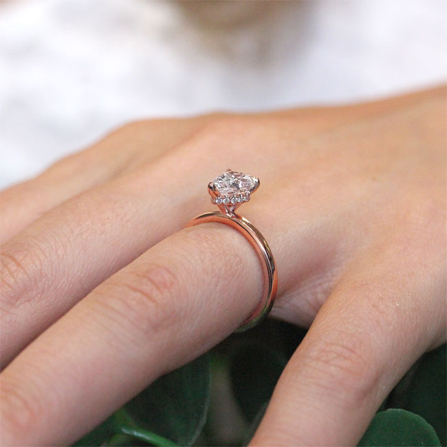 Rose Gold Hidden Halo Pear Lab Grown Diamond Engagement Ring Image 5